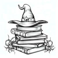hat books simple children coloring page Halloween cute white background book isolated bold scary photo