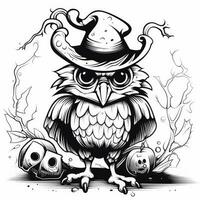 owl simple children coloring page Halloween cute white background book isolated bold scary photo