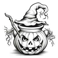 witch cauldron simple children coloring page Halloween cute white background book isolated bold photo