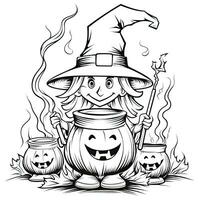 witch cauldron simple children coloring page Halloween cute white background book isolated bold photo