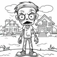 zombie dead walking simple children coloring page Halloween cute white background book isolated photo