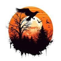 raven halloween clipart illustration vector tshirt design sticker cut scrapbook orange tattoo photo