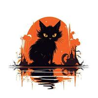 black cat kitty halloween clipart illustration vector tshirt design sticker cut scrapbook tattoo photo