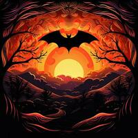 bat moon halloween clipart illustration vector tshirt design sticker cut scrapbook orange tattoo photo