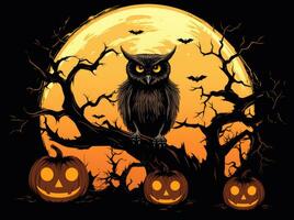 owl moon halloween clipart illustration vector tshirt design sticker cut scrapbook print tattoo photo