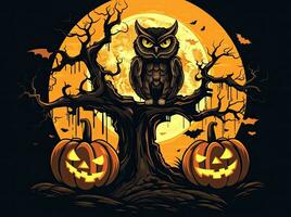 owl moon halloween clipart illustration vector tshirt design sticker cut scrapbook print tattoo photo