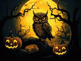 owl moon halloween clipart illustration vector tshirt design sticker cut scrapbook print tattoo photo