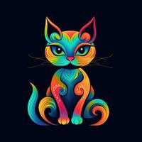 cat kitty neon icon logo halloween cute scary bright illustration tattoo isolated vector photo