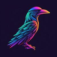 raven bird neon icon logo halloween cute scary bright illustration tattoo isolated vector photo