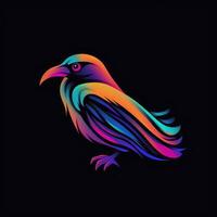 raven bird neon icon logo halloween cute scary bright illustration tattoo isolated vector photo