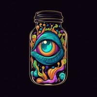 bottle can jar eyes monster neon icon logo halloween scary illustration tattoo isolated vector photo