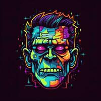 frankenstein zombie neon icon logo halloween scary bright illustration tattoo isolated vector photo