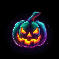 pumpkin jack lantern neon icon logo halloween cute scary bright illustration tattoo isolated vector photo