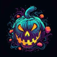 calabaza Jack linterna neón icono logo Víspera de Todos los Santos linda de miedo brillante ilustración tatuaje aislado vector foto