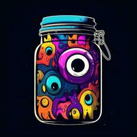 bottle can jar eyes monster neon icon logo halloween scary illustration tattoo isolated vector photo