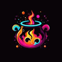 cauldron neon icon logo halloween cute scary bright illustration tattoo isolated vector photo