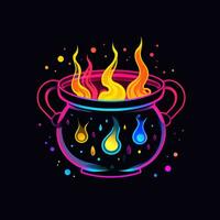 cauldron neon icon logo halloween cute scary bright illustration tattoo isolated vector photo