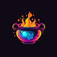 cauldron neon icon logo halloween cute scary bright illustration tattoo isolated vector photo