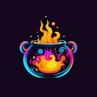 cauldron neon icon logo halloween cute scary bright illustration tattoo isolated vector photo