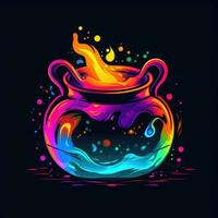 cauldron neon icon logo halloween cute scary bright illustration tattoo isolated vector photo