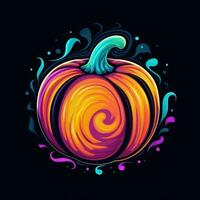 calabaza Jack linterna neón icono logo Víspera de Todos los Santos linda de miedo brillante ilustración tatuaje aislado vector foto