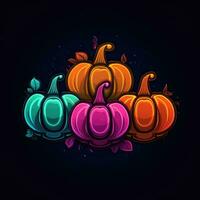 calabaza Jack linterna neón icono logo Víspera de Todos los Santos linda de miedo brillante ilustración tatuaje aislado vector foto