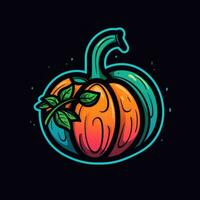 calabaza Jack linterna neón icono logo Víspera de Todos los Santos linda de miedo brillante ilustración tatuaje aislado vector foto