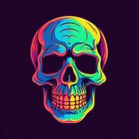 skull head neon icon logo halloween cute scary bright illustration tattoo isolated vector photo