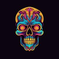 skull head neon icon logo halloween cute scary bright illustration tattoo isolated vector photo