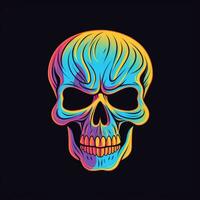 skull head neon icon logo halloween cute scary bright illustration tattoo isolated vector photo