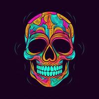 skull head neon icon logo halloween cute scary bright illustration tattoo isolated vector photo