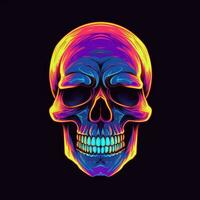 skull head neon icon logo halloween cute scary bright illustration tattoo isolated vector photo