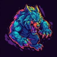 werewolf neon icon logo halloween cute scary bright illustration tattoo isolated vector photo