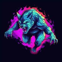 werewolf neon icon logo halloween cute scary bright illustration tattoo isolated vector photo