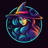 bruja sombrero neón icono logo Víspera de Todos los Santos linda de miedo brillante ilustración tatuaje aislado vector foto