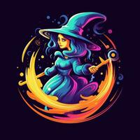 bruja sombrero neón icono logo Víspera de Todos los Santos linda de miedo brillante ilustración tatuaje aislado vector foto