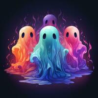 group spirits ghosts neon icon logo halloween scary bright illustration tattoo isolated vector photo