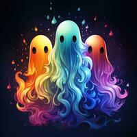 group spirits ghosts neon icon logo halloween scary bright illustration tattoo isolated vector photo