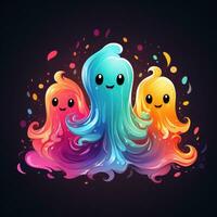 group spirits ghosts neon icon logo halloween scary bright illustration tattoo isolated vector photo