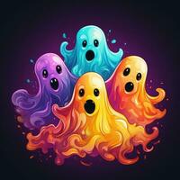 group spirits ghosts neon icon logo halloween scary bright illustration tattoo isolated vector photo