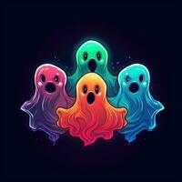 group spirits ghosts neon icon logo halloween scary bright illustration tattoo isolated vector photo