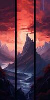 mystery surreal alien landscape world panorama wallpaper mountains rocks clouds illustration photo