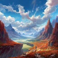 mystery surreal alien landscape world panorama wallpaper mountains rocks clouds illustration photo