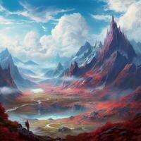 mystery surreal alien landscape world panorama wallpaper mountains rocks clouds illustration photo