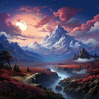 mystery surreal alien landscape world panorama wallpaper mountains rocks clouds illustration photo