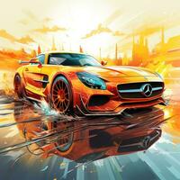 expensive mercedes slr amg poster illustration sketch graffiti spark shiny luxury model artwork photo