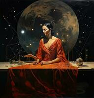 woman reading mysterious astrology fantasy zodiac illustration tarot destiny future occult female photo