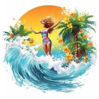 mujer hembra vistoso tropical chapoteo camiseta diseño tatuaje pegatina clipart ola Miami paraside foto