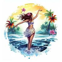 woman female colorful tropical splash tshirt design tattoo sticker clipart wave miami paraside photo