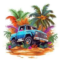 camión todoterreno vistoso tropical chapoteo camiseta diseño tatuaje pegatina clipart ola Miami paraside foto